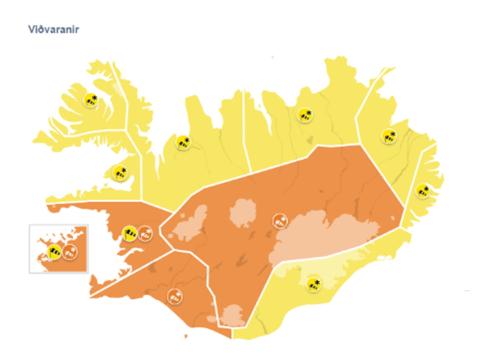 Appelsínugul veðurviðvörun 26. mars