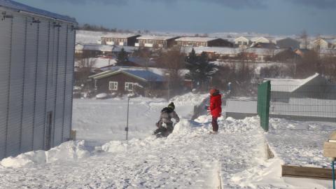 mjúk logndrífa á grund